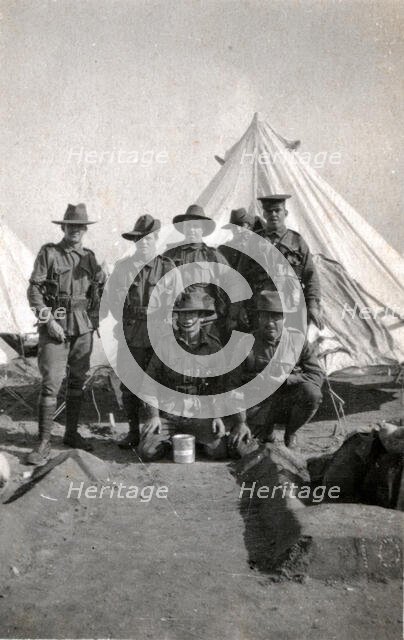 Australians in front of tent at Aerodrome, Egypt, 1916. Creator: Unknown.