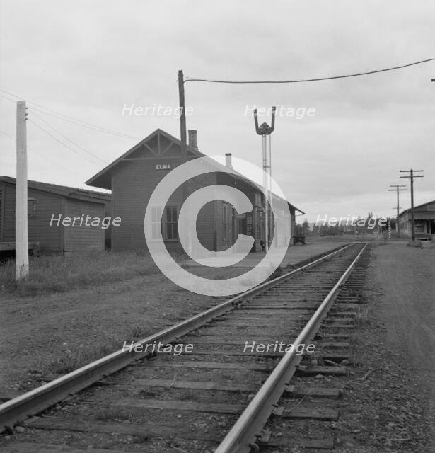Railroad station of western Washington town, Elma, Grays Harbor County, Western Washington, 1939. Creator: Dorothea Lange.
