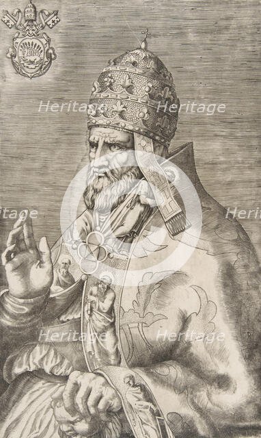 Portrait of Pope Marcellus II, right hand raised facing left, ca. 1555. Creator: Giulio Bonasone.