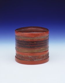 Red and black cylindrical lacquer box, Burma, Shan states, 19th century. Artist: Unknown