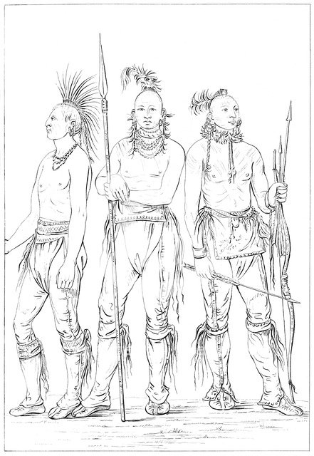 Three Osage braves, 1841.Artist: Myers and Co