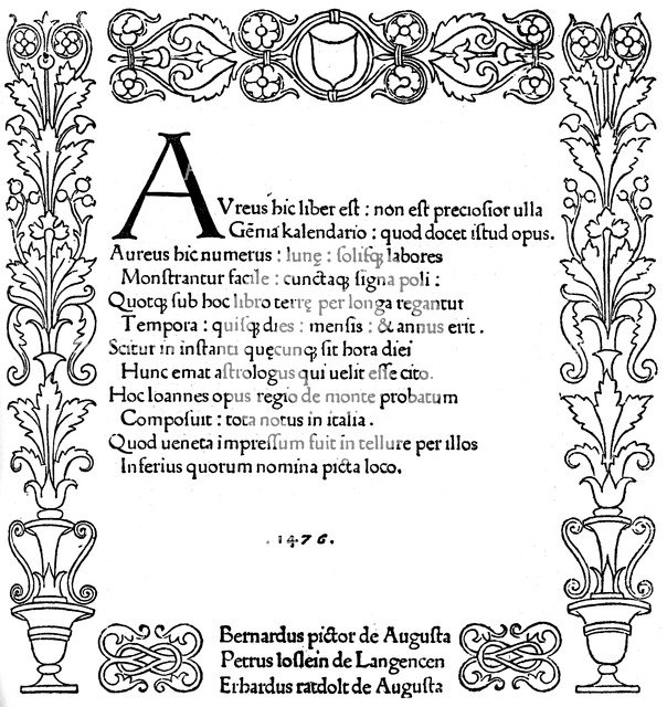 Title page of Kalendarium by Regiomontanus, 1476, (1893). Artist: Unknown