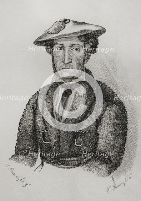 Portrait of Martin Zurbano (1788-1845), Spanish guerrilla fighter, 1845.  Creator: Jose Gomez.