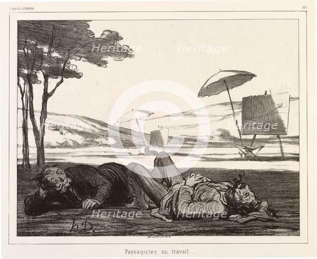 Paysagistes au travail (Landscape Artists at Work), 1862. Creator: Honore Daumier.