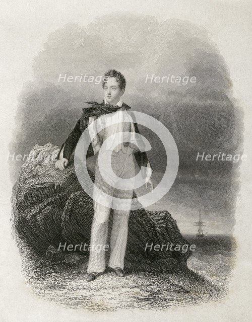 Lord Byron, English Romantic poet, 1809. Artist: E Finden