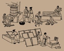 Papermaking during Eastern Han dynasty in China. Creator: Anonymous.