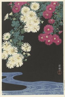 Chrysanthemums and Running Water, 1925-1936. Creator: Ohara, Koson (1877-1945).
