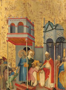Joachim and Anna Giving Food to the Poor and Offerings to the Temple, c. 1400/1405. Creator: Andrea di Bartolo.