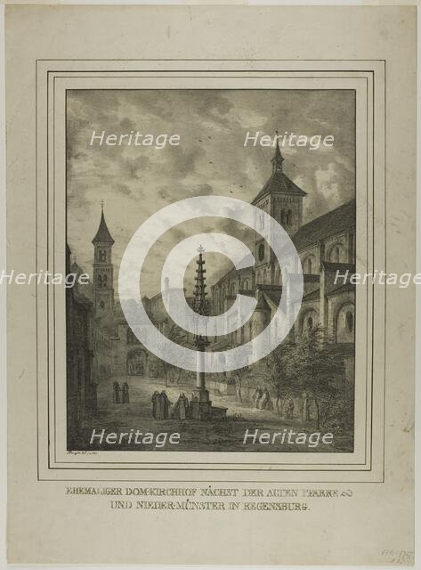 Former Cathedral Churchyard near the Old Rectory and Minster in Regensberg, 1818. Creator: Domenico Quaglio II.