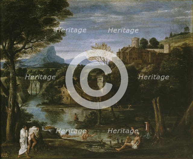 Landscape with river and bathers. Artist: Carracci, Annibale (1560-1609)