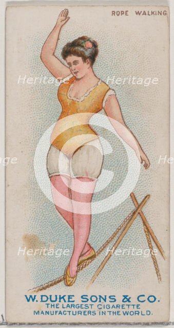 Rope Walking, from the Gymnastic Exercises series (N77) for Duke brand cigarettes, 1887., 1887. Creator: Unknown.