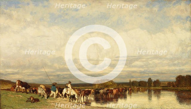 Cows Crossing a Ford, 1836. Creator: Jules Dupré.