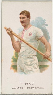 T. Ray, Pole Vaulter, from World's Champions, Series 2 (N29) for Allen & Ginter Cigarettes..., 1888. Creator: Allen & Ginter.