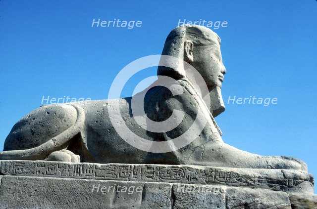 A sphinx from the avenue of Sphinxes, Temple sacred to Amun Mut & Khons, Luxor, Egypt, c370 BC. Artist: Unknown