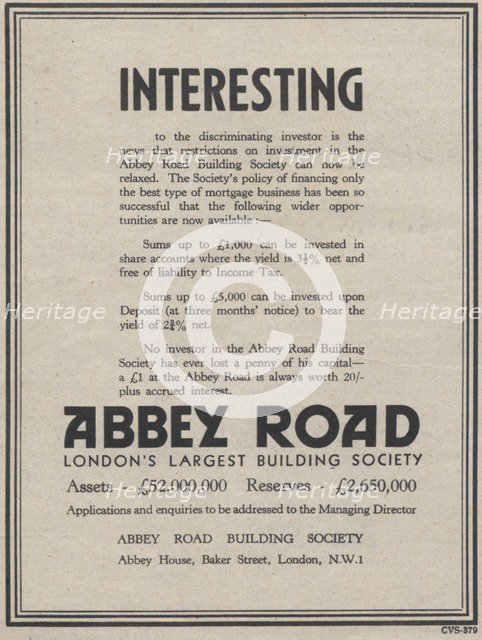 Abbey Road Building Society, 1939. Artist: Unknown