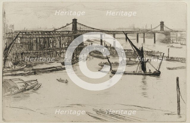 Old Hungerford Bridge, 1861. Creator: James Abbott McNeill Whistler.