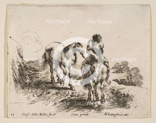 Plate 11: a young horseman, seen from the front, leading another horse, from 'Diver..., ca. 1644-47. Creator: Stefano della Bella.