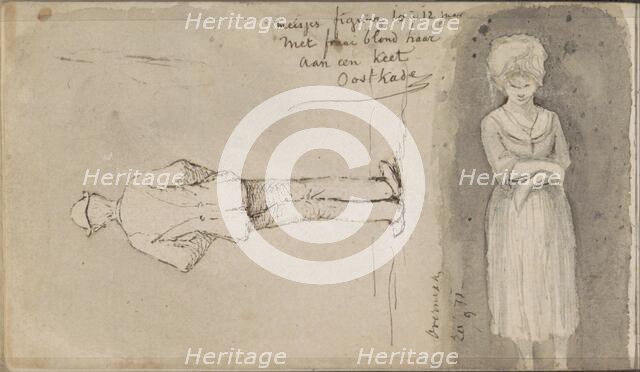 Man, seen from behind, and a girl, 1871. Creator: Johannes Tavenraat.