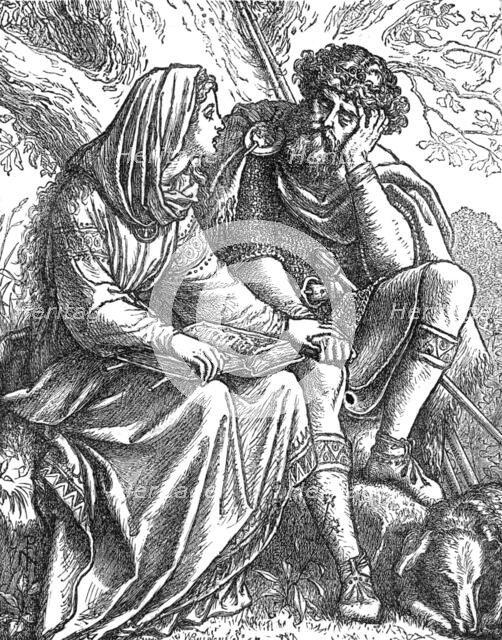 Queen Margaret Reading the Bible to King Malcolm, from "The Shores of Fife", 1872. Creator: Unknown.