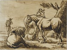 Horses, Goat and a Man, n.d. Creator: Dirck Stoop.