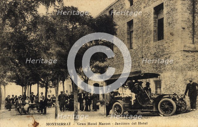 Car for passenger transport in the gardens of Hotel Marcet in the Monastery of Montserrat, 1910s …