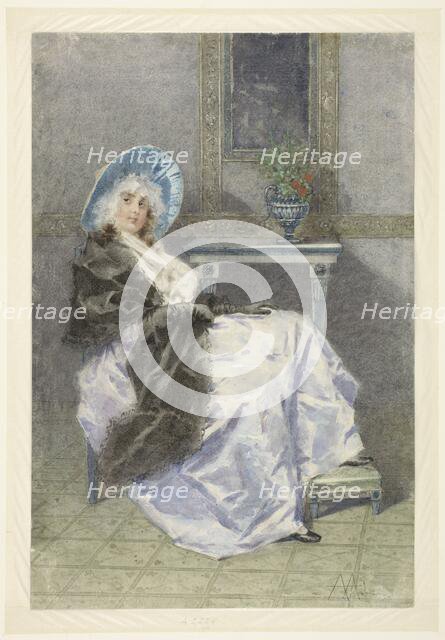 Seated young woman with black shawl and purple skirt, 1860-1892. Creator: Angiolo Achini.