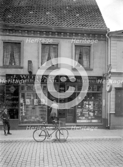 Tobacconist's and horologist's shops, Landskrona, Sweden, 1920. Artist: Unknown