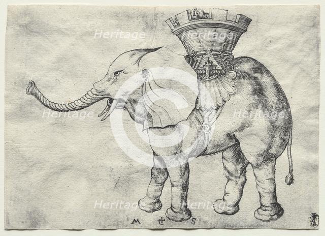 An Elephant with Howdah, c. 1485. Creator: Martin Schongauer (German, c.1450-1491).