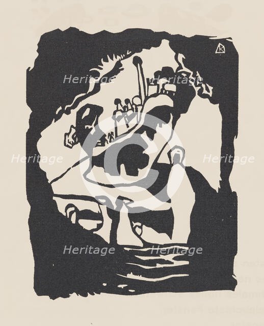 Landscape with Upright White Figure (Landschaft mit aufrechter weisser Figur), 1913. Creator: Kandinsky, Wassily Vasilyevich (1866-1944).