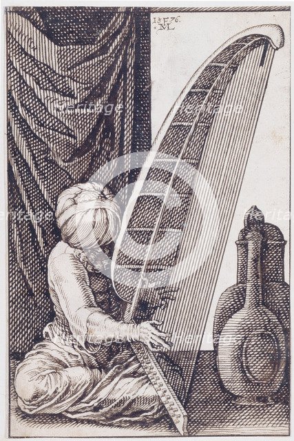 Turk Playing a Harp, 1576. Artist: Lorch, Melchior (1527–1588)
