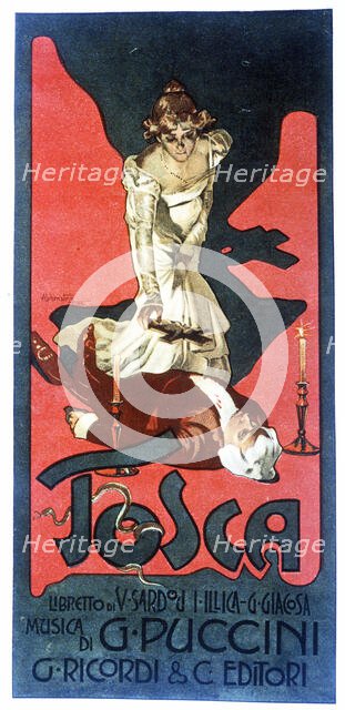 Poster for the Opera Tosca by Giacomo Puccini, 1900. Creator: Hohenstein, Adolpho (1854-1928).