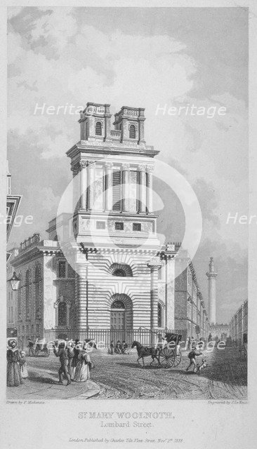 Church of St Mary Woolnoth, City of London, 1838. Artist: John Le Keux