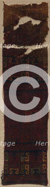 Textile Fragment with Frontal Deity Heads, Felines, and Interlace Pattern, 700 BC- 400 BC. Creator: Unknown.