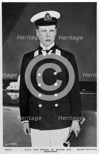 The Prince of Wales in the uniform of a midshipman, 1910.Artist: Rotary Photo