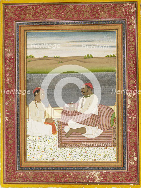 Man seated on a terrace with an attendant or pupil, 19th century. Artist: Unknown.