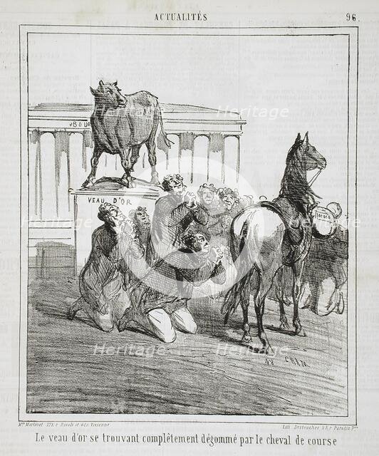 Le veau d'or se trouvant complêtement dégommé par le cheval de course, 1864. Creator: Cham.