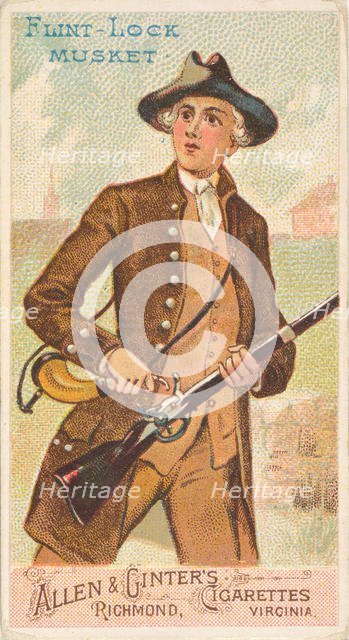 Flint-Lock Musket, from the Arms of All Nations series (N3) for Allen & Ginter Cigarettes ..., 1887. Creator: Allen & Ginter.