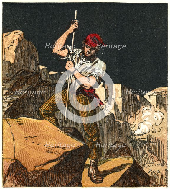 Using gunpowder in a stone quarry, 1867. Artist: Anon