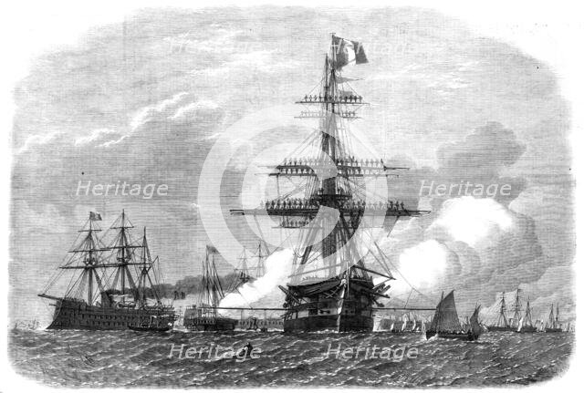 The International Naval Festival at Portsmouth: the British Admiral’s flagship...salute..., 1865. Creator: Unknown.