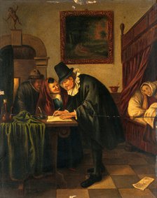 A physician writing a prescription for a sick young woman, c1650s. Creator: Unknown.