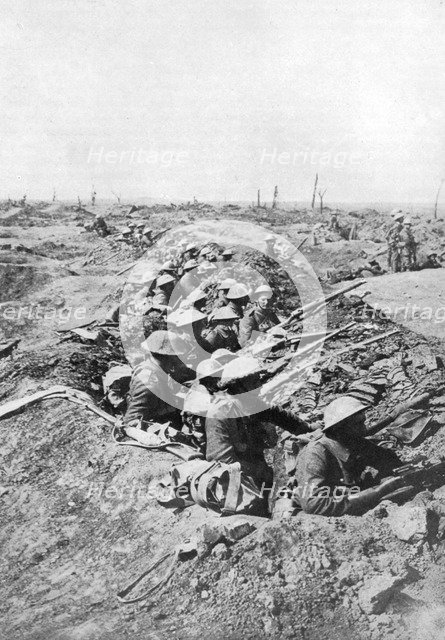 British troops on the Somme Heights, France, First World War, 1914-1918, (c1920). Artist: Unknown