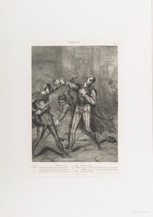 Villain, thou diest: plate 10 from Othello (Act 5, Scene 1), etched 1844, reprinted 1900. Creator: Theodore Chasseriau.