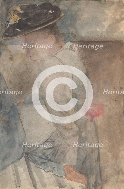 Seated woman in a hat, leaning on her left hand, 1874-1945. Creator: Carel Adolph Lion Cachet.