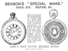 Benson's "Special Make" Lady's Gold Watch, 1883. Creator: Unknown.