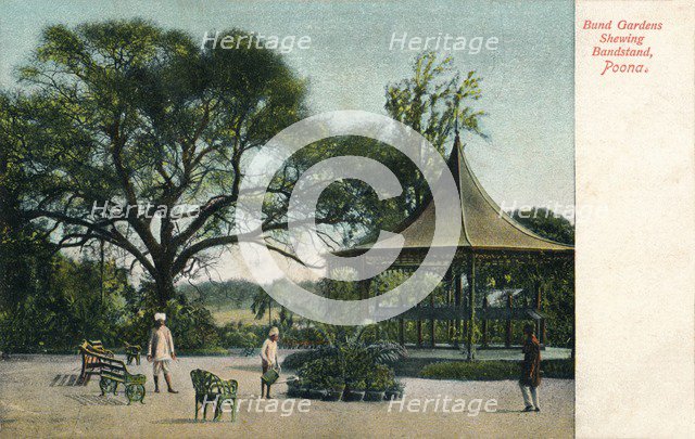 'Bund Gardens Shewing Bandstand, Poona', c1900. Artist: Unknown.