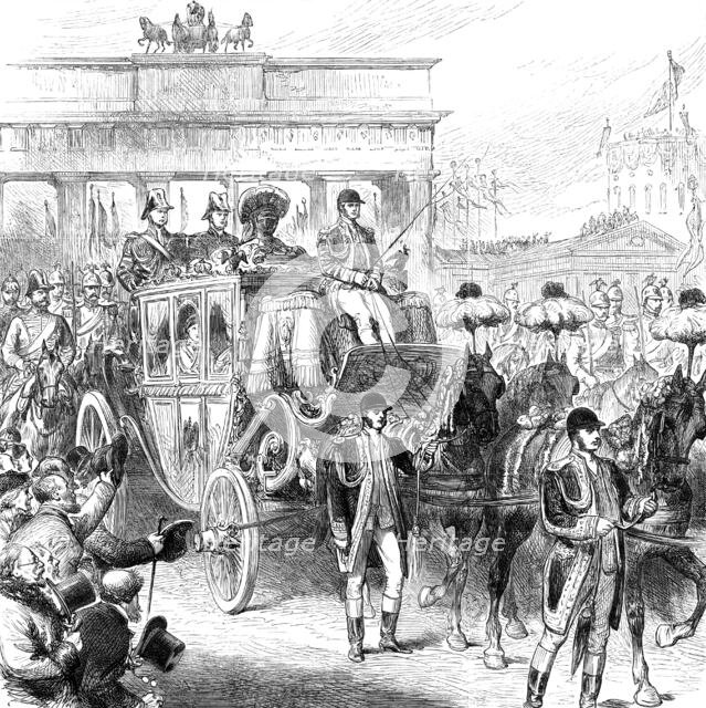 Royal Marriage - state entry of the bride into Berlin: procession passing the Brandenburg Gate, 1881 Creator: Unknown.