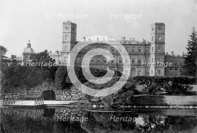 View of the Gatchina Palace and the Echo Grotto, End of 1870s-Early 1880s. Creator: Photo studio Kudryavtsev & Co..