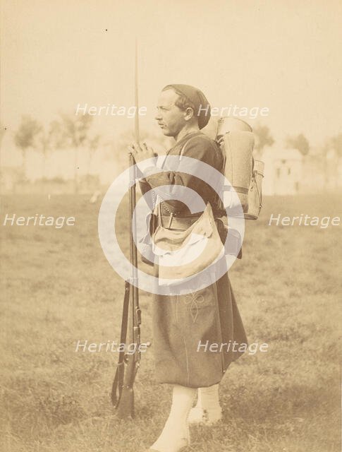 [Soldier Posed with Rifle and Bayonette], 1880s-90s. Creator: Unknown.