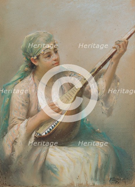 Woman Playing a Lute. Artist: Zonaro, Fausto (1854-1929)