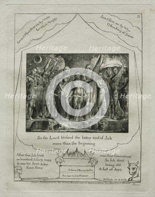 The Book of Job: Pl. 21, So the Lord blessed the latter end of Job / more than the…, 1825. Creator: William Blake (British, 1757-1827).